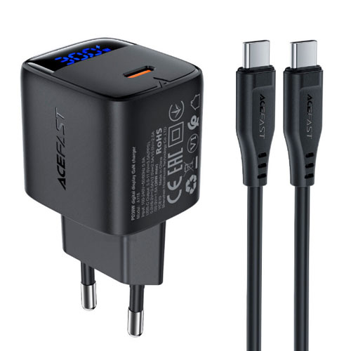 شارژر دیواری 30 واتی با کابل دوسر تایپ سی مدل AceFast A115