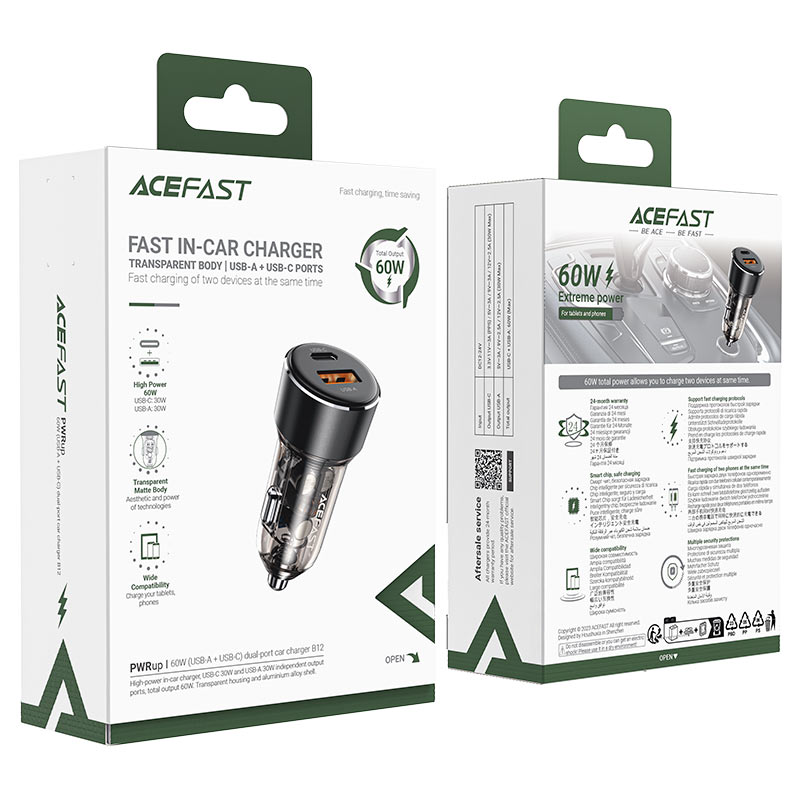 شارژر فندکی بدنه شفاف 60 واتی ایس فست مدل AceFast B12