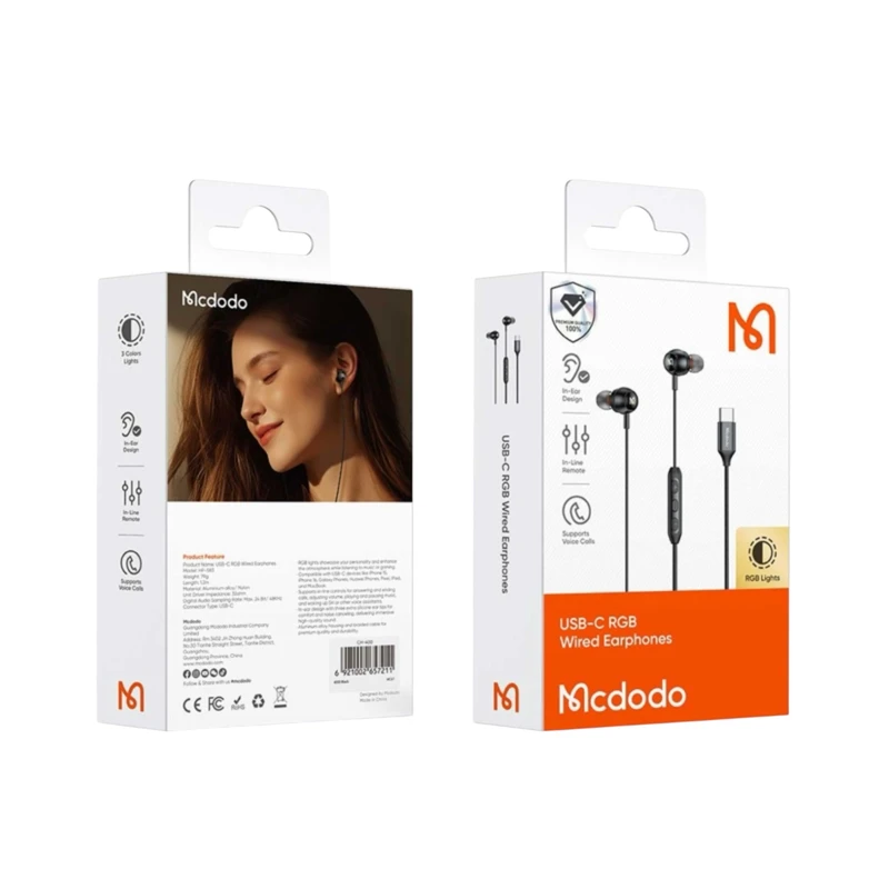 هندزفری سیم دار تایپ سی با نور RGB مک دودو مدل Mcdodo HP-583