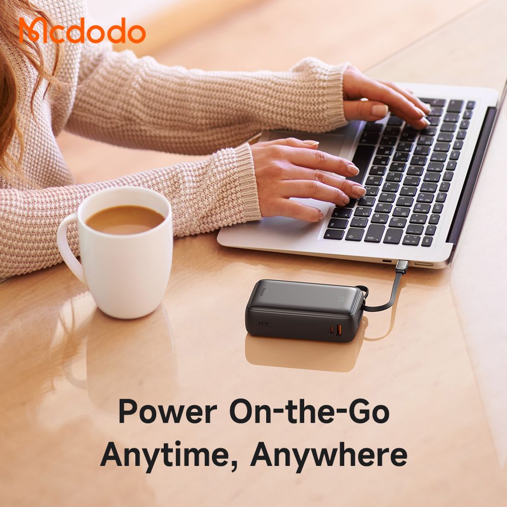 پاوربانک 20000 میلی آمپر 65 واتی با کابل متصل تایپ سی مک دودو مدل Mcdodo MC-637