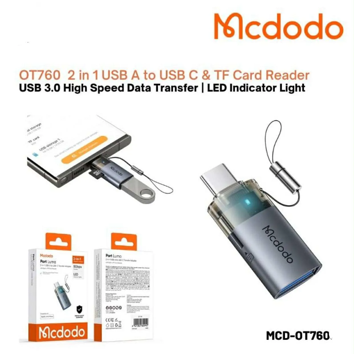 تبدیل OTG تایپ سی و رم ریدر مک دودو مدل Mcdodo OT-760