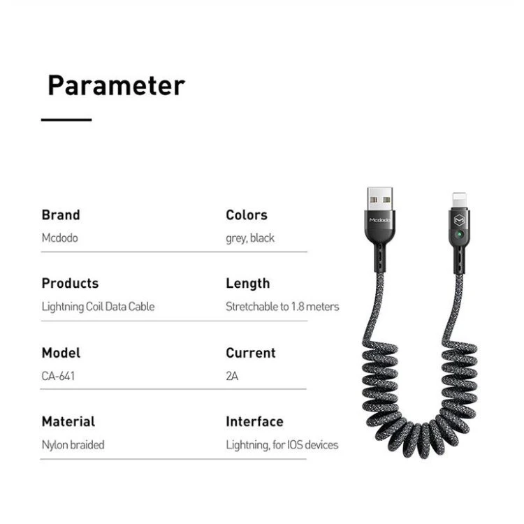 کابل شارژ USB به لایتنینگ فنری 1.8 متری مک دودو مدل Mcdodo 6410