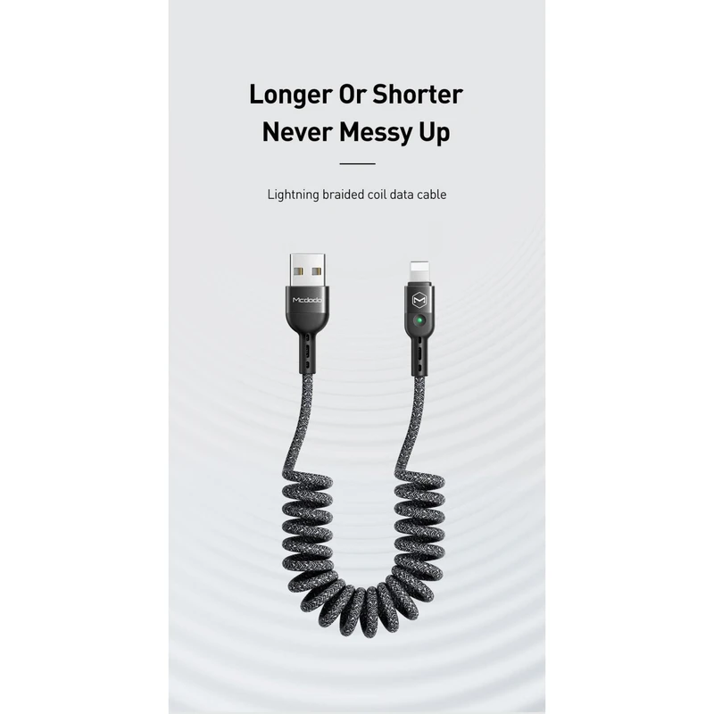 کابل شارژ USB به لایتنینگ فنری 1.8 متری مک دودو مدل Mcdodo 6410