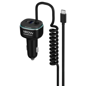 شارژر فندکی 120 واتی با کابل متصل تایپ سی پاورولوژی مدل Powerology PCCSR026BKGY