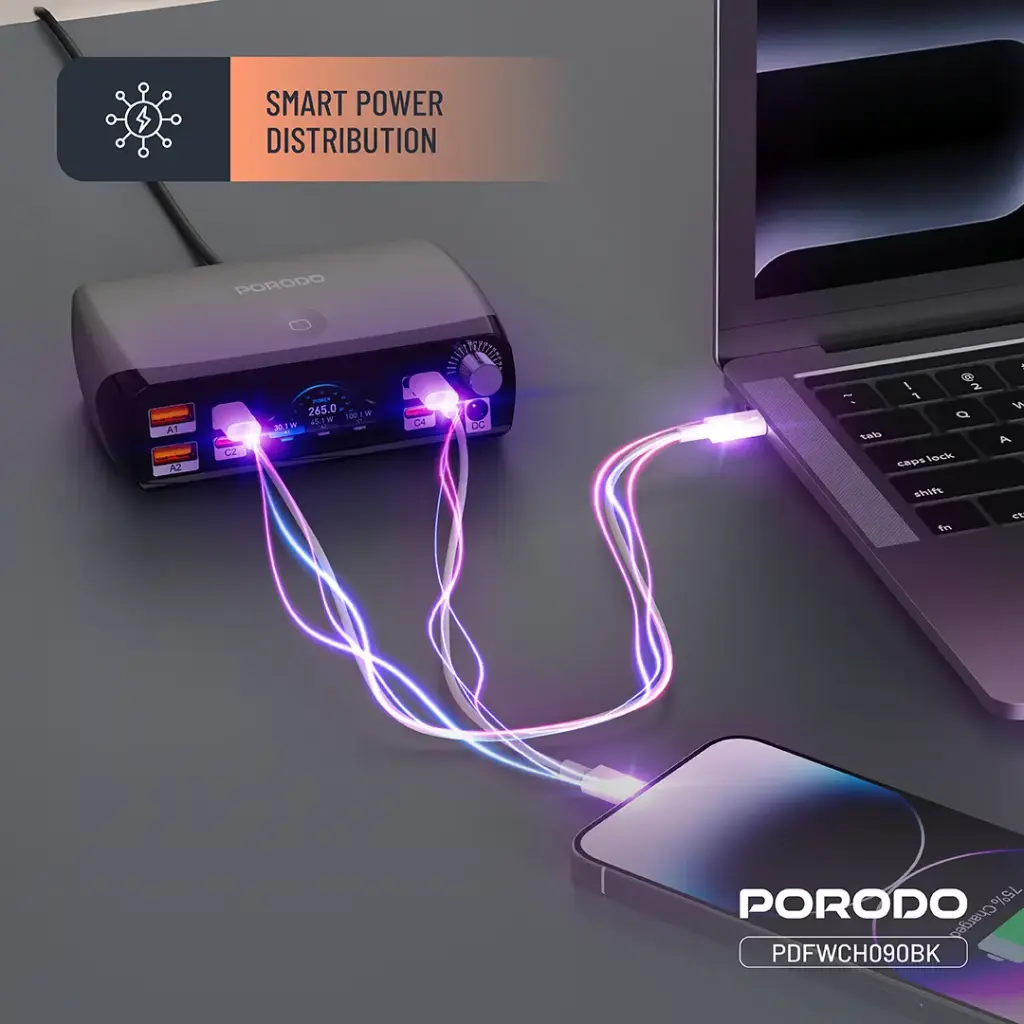 شارژر رومیزی 100 واتی گان پرودو مدل Porodo PDFWCH090BK