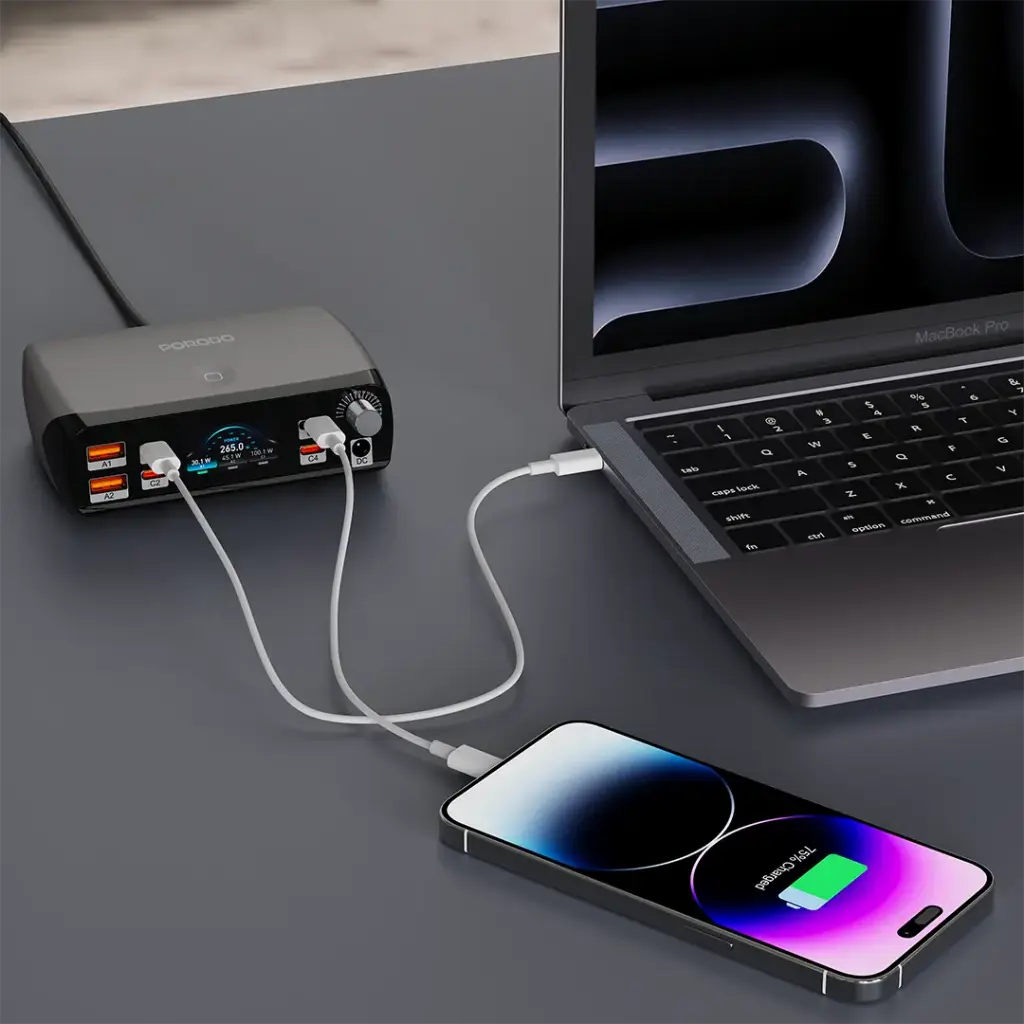 شارژر رومیزی 100 واتی گان پرودو مدل Porodo PDFWCH090BK