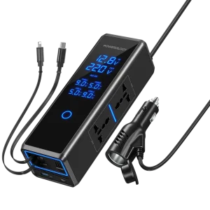 اینورتر 300 واتی با کابل متصل تایپ سی و لایتنینگ پاورولوژی مدل Powerology PWCPI300WBK