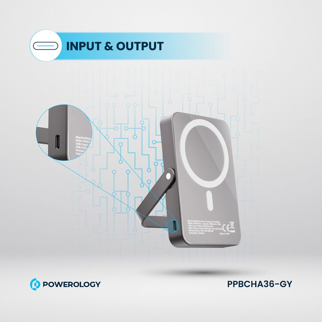 پاوربانک 10000 میلی آمپر 20 واتی وایرلس شارژ مگ سیف پاورولوژی مدل Powerology PP036