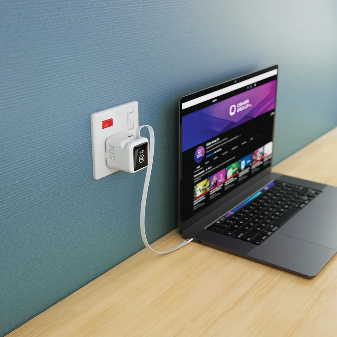 شارژر دیواری گان 70 واتی با کابل تایپ سی پاورولوژی هالو مدل Powerology Halo PWCUQC051WH