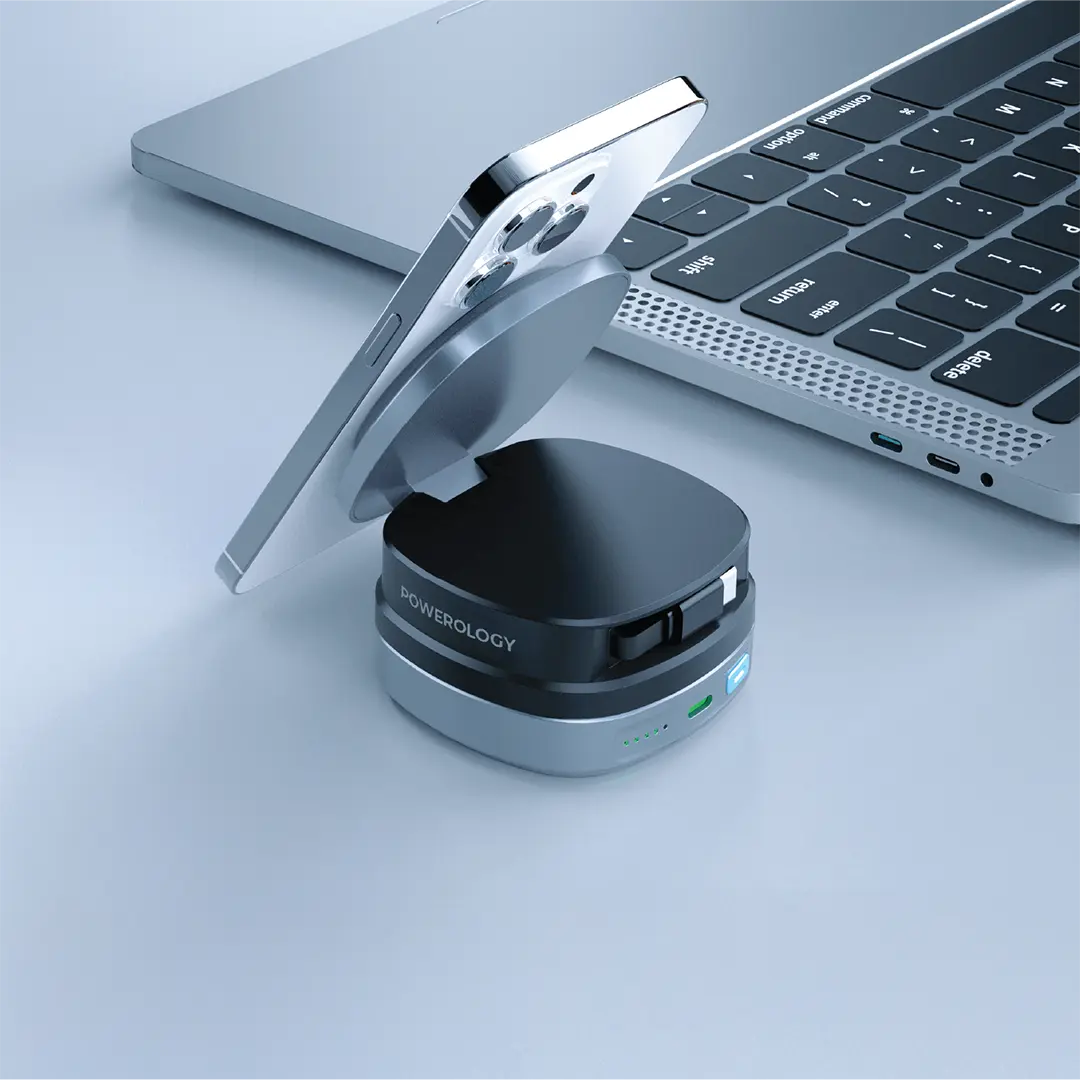 شارژر رومیزی وایرلس شارژ با کابل متصل تایپ سی70 سانتی متری پاورولوژی مدل Powerology PPBFT04BK