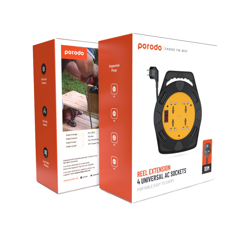 رابط برق 4 خانه 10 متری پرودو مدل Porodo PD-4ACEC10M-BK