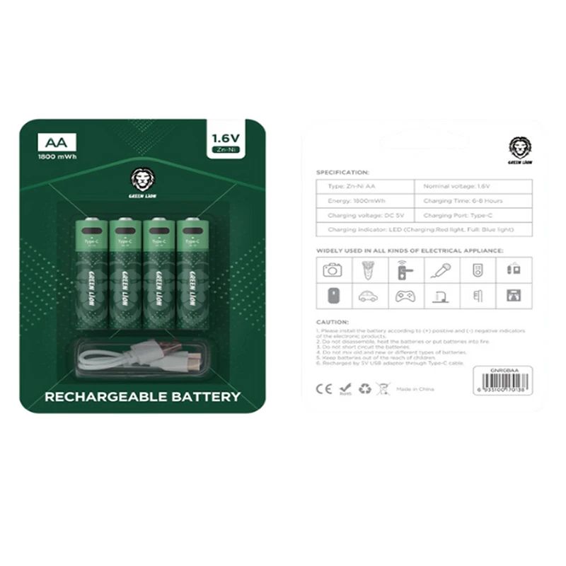 باتری شارژی قلمی 1.6 ولتی 1800 میلی وات ساعت گرین Green Lion GNRGBAA
