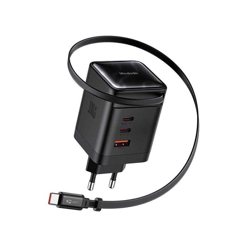 شارژر دیواری 4 پورت 100 وات مک دودو تکنولوژی گان با کابل جمع شونده تایپ سی مدل Mcdodo GaN CH-8470