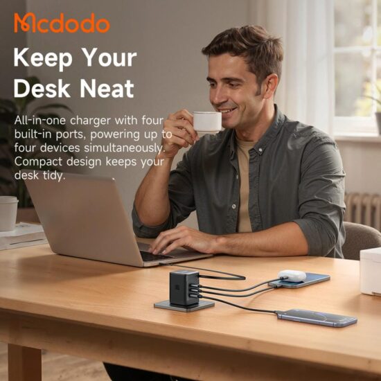 شارژر دیواری 4 پورت 100 وات مک دودو تکنولوژی گان با کابل جمع شونده تایپ سی مدل Mcdodo GaN CH-8470 (تصویر سوم)