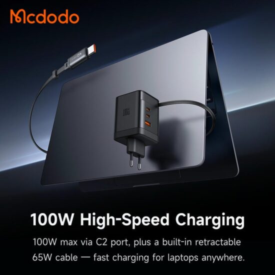 شارژر دیواری 4 پورت 100 وات مک دودو تکنولوژی گان با کابل جمع شونده تایپ سی مدل Mcdodo GaN CH-8470 (تصویر پنجم)