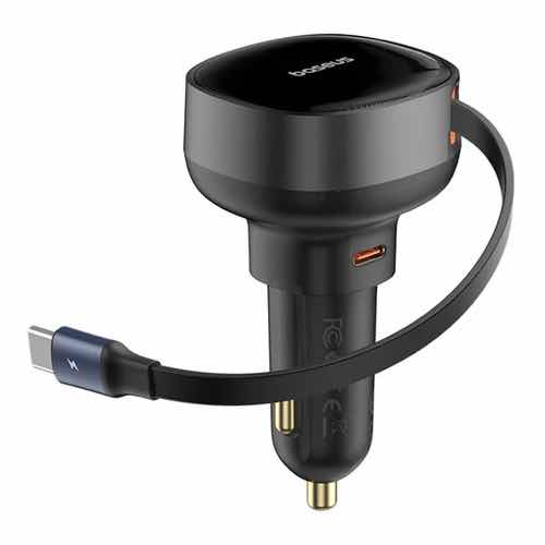 شارژر فندکی بیسوس 60 واتی با کابل قرقره ای تایپ سی مدل Baseus Enjoyment Pro