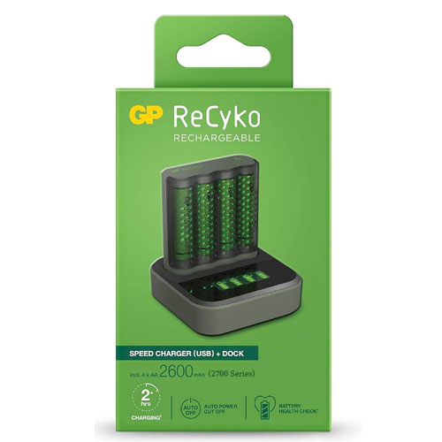 شارژر باتری به همراه باتری 2600 میلیآمپر قلمی جی پی ریسایکو مدل GP ReCyko M451 & D451 (تصویر دوم)