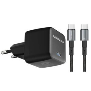 شارژر دیواری 45 واتی گان با کابل شارژ دوسر تایپ سی 1 متری پاورولوژی مدل Powerology PWCUQC056BK