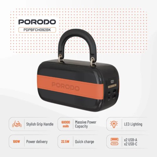 پاوربانک پرودو 60000 میلی آمپر 100 واتی sway مدل Porodo PBFCH092BK (تصویر ششم)