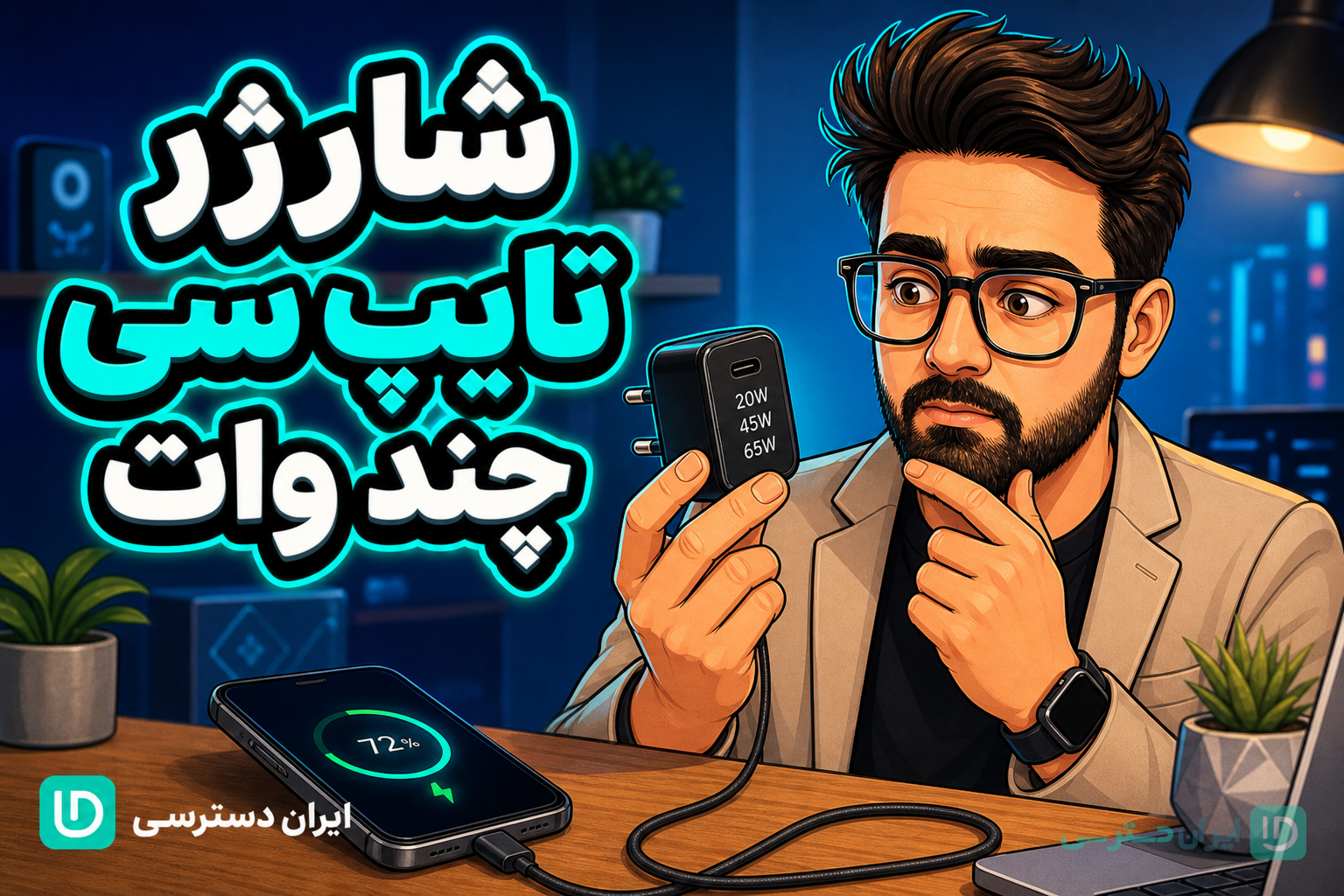 شارژر تایپ سی چند وات