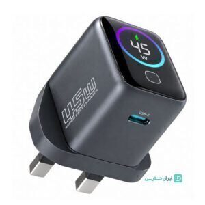 شارژر دیواری 45 واتی پاورولوژی با کابل دوسر تایپ سی 1 متری Voltflow مدل Powerology PWCUQC069CGY
